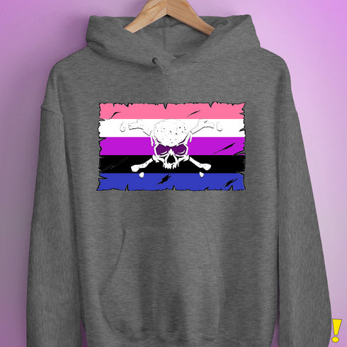 Genderfluid Pride Pirate Flag Hoodie - Grey Heather